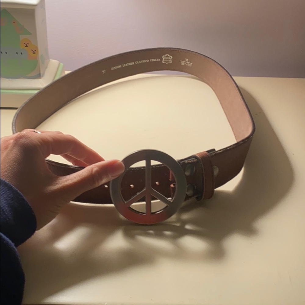 Peace Sign Italian Leather Belt